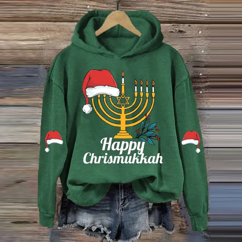 Hanukkah Menorah Print Hoodie