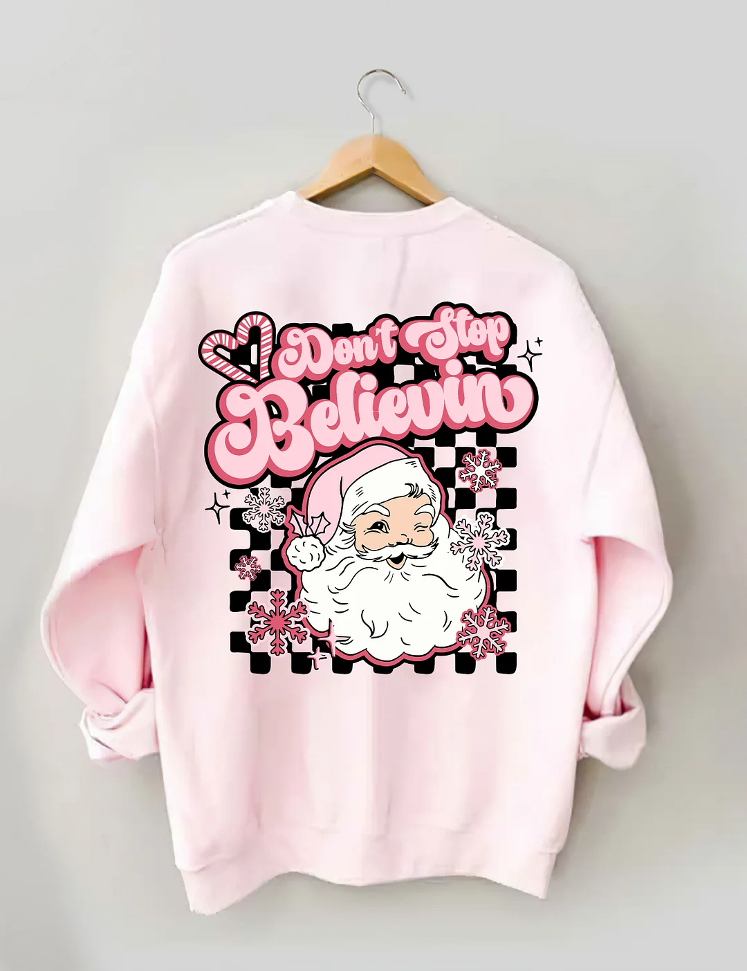 Don't Stop Believin Pink Santa Sweatshirt