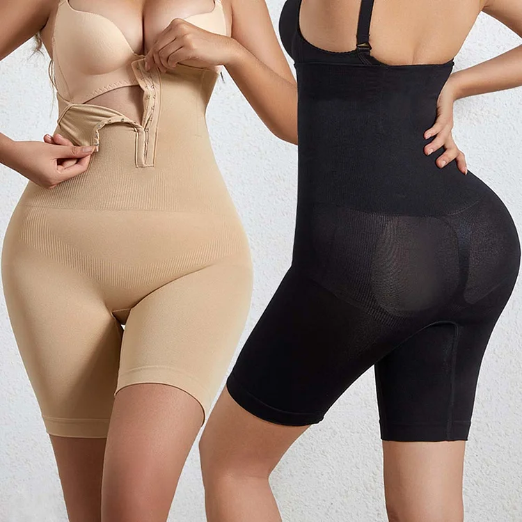 Plus Size Casual Shapewear High Waist Solid Color Buckle Skinny Shapewear
