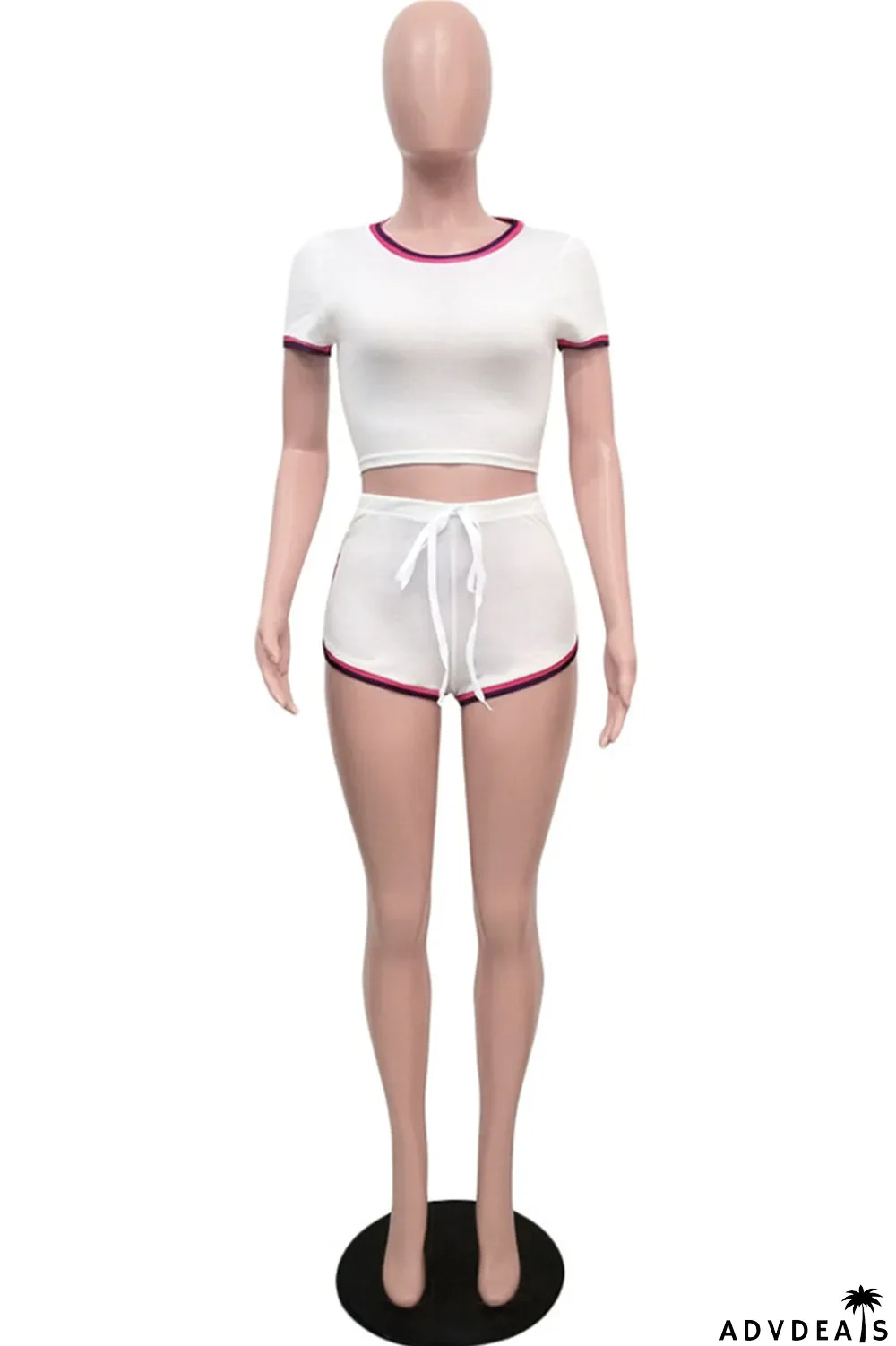 Yellow Fashion Casual Striped Solid Split Joint O Neck Short Sleeve Two Pieces