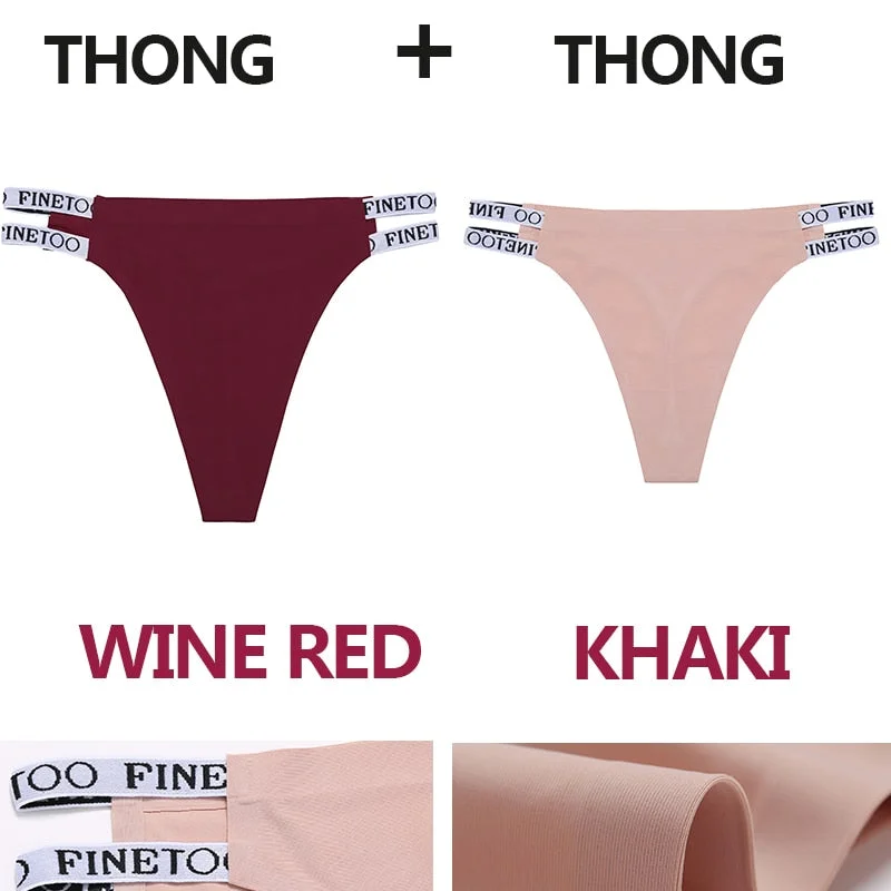 2PCS/Set Seamless Women's Thong Sexy Bikini Underwear G-string Letter Lingerie Femme Low-Rise Panties Ice Silk Women Underpants