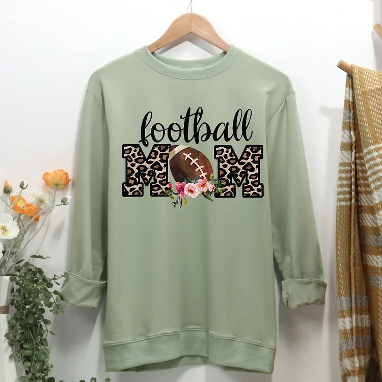 Football Mom leopard Women Casual Sweatshirt-Annaletters