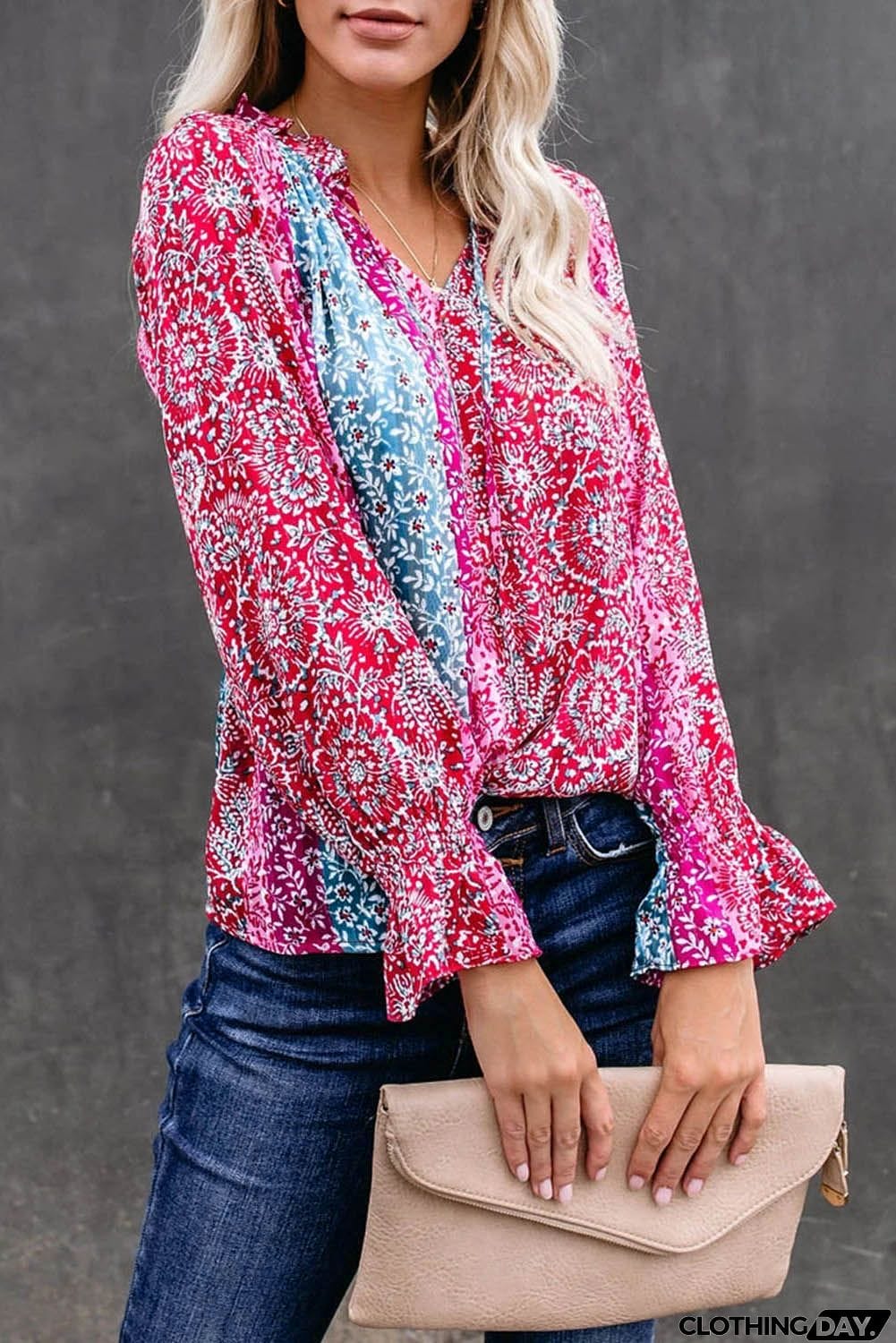Multicolor Split Neck Printed Blouse