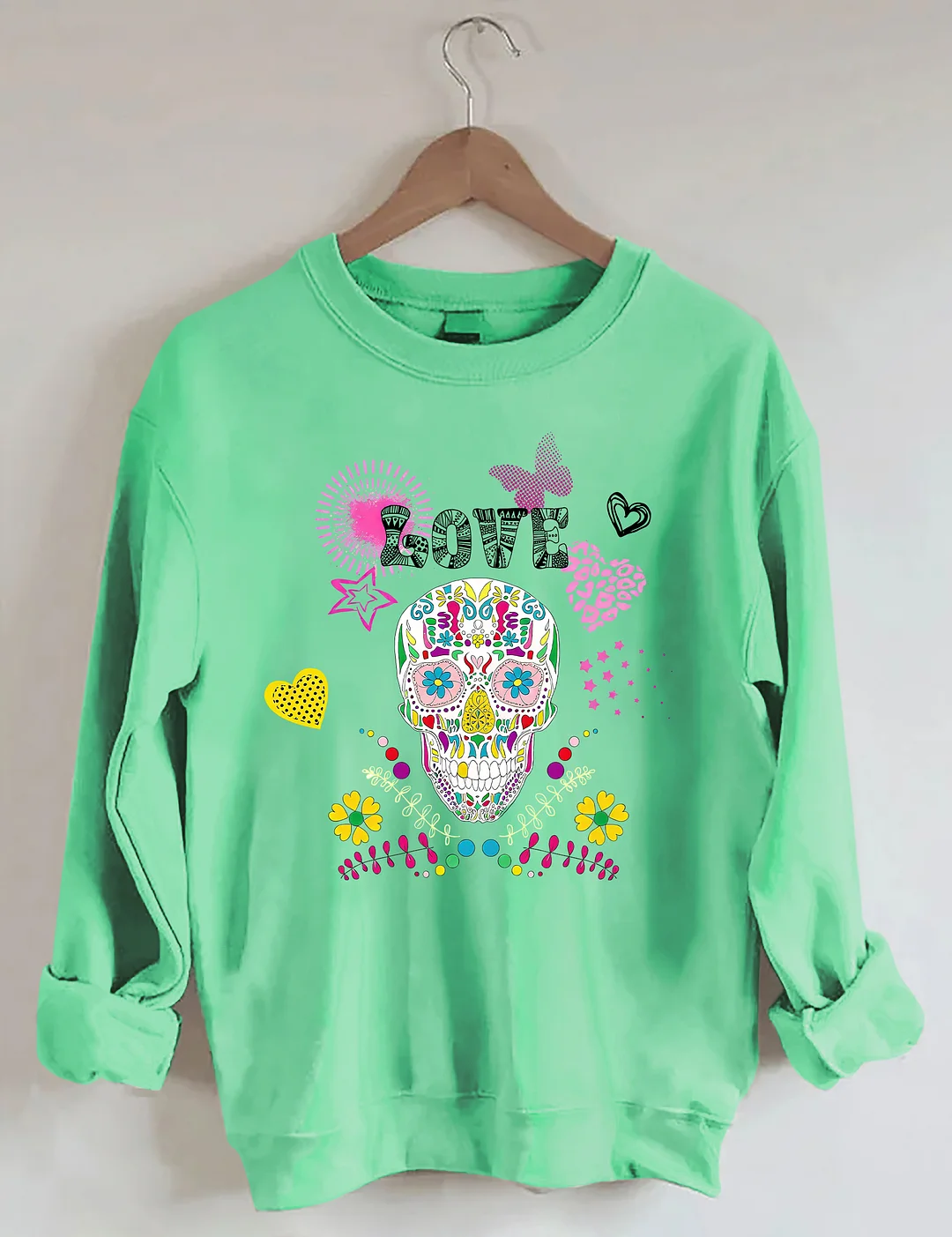 Colorful Sugar Skull & Love Graphic Sweatshirt