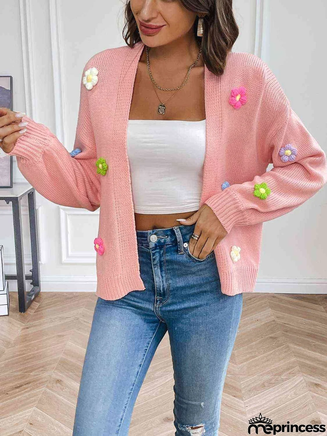 Floral Long Sleeve Open Front Cardigan