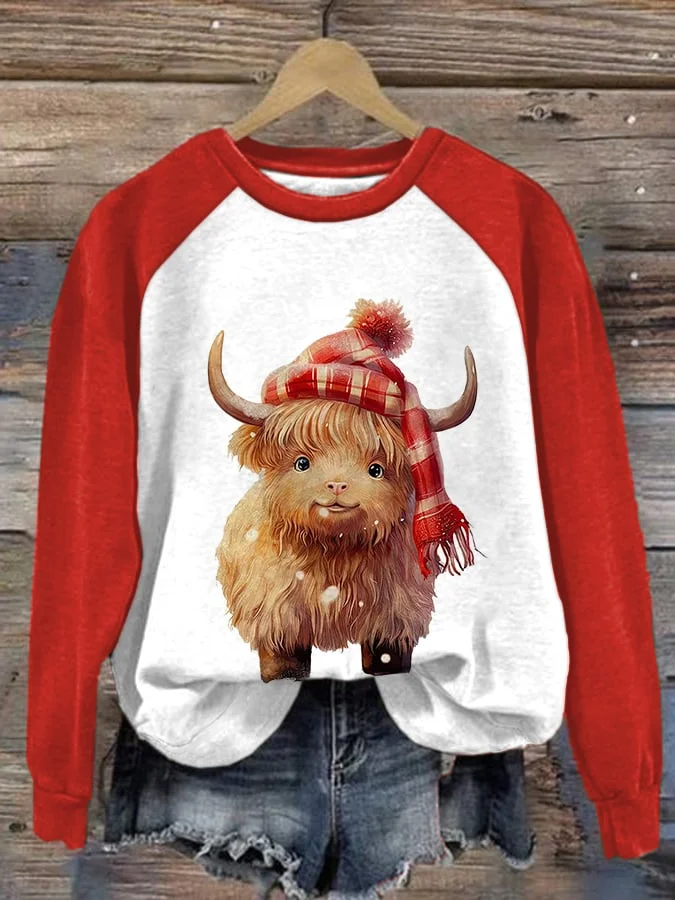 Women's Winter Highland Cow Print Casual Sweatshirt socialshop