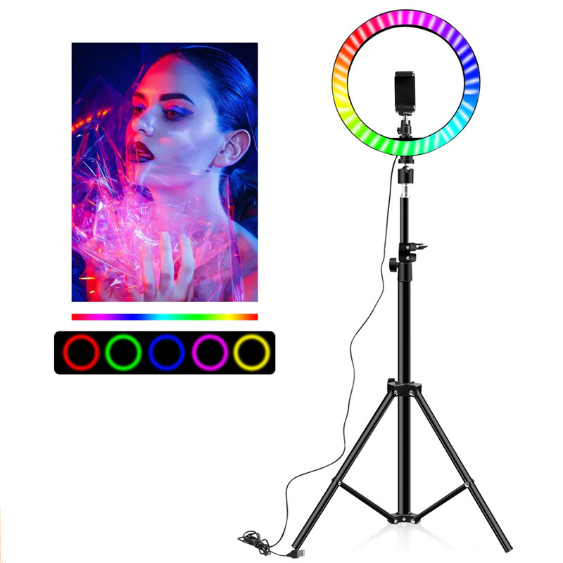 10" RGB Ring Light Ttripod 26 Colors Selfie Ring Light with Stand  、14413221362536236236、sdecorshop