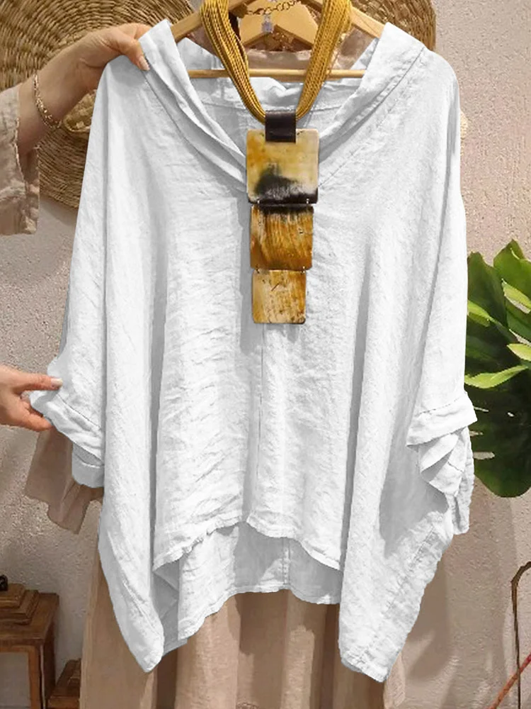 Women's Casual Cotton and Linen V-neck Shirt