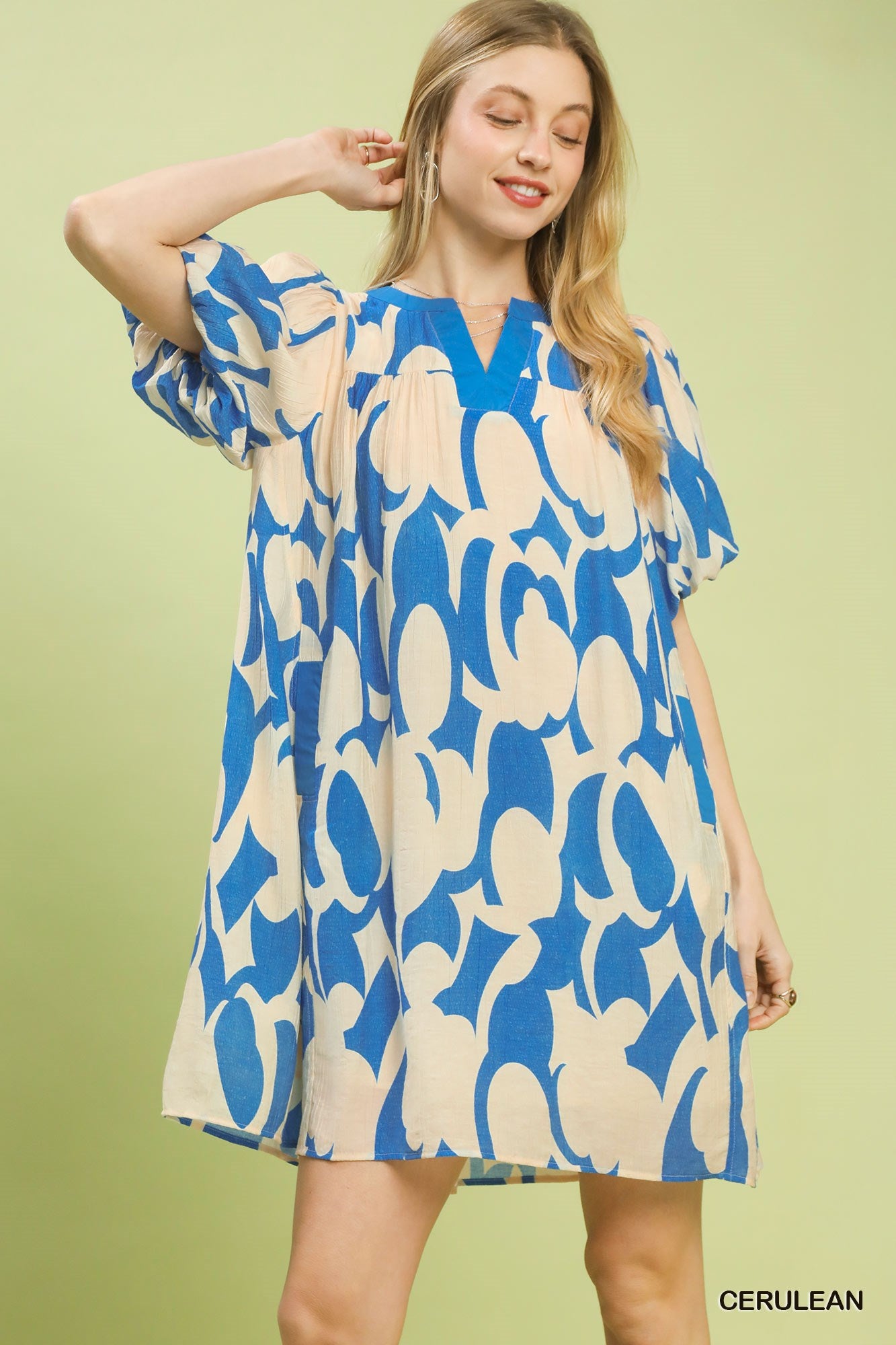 Umgee Abstract Print Puff Sleeve Shift Dress mysite idetrend