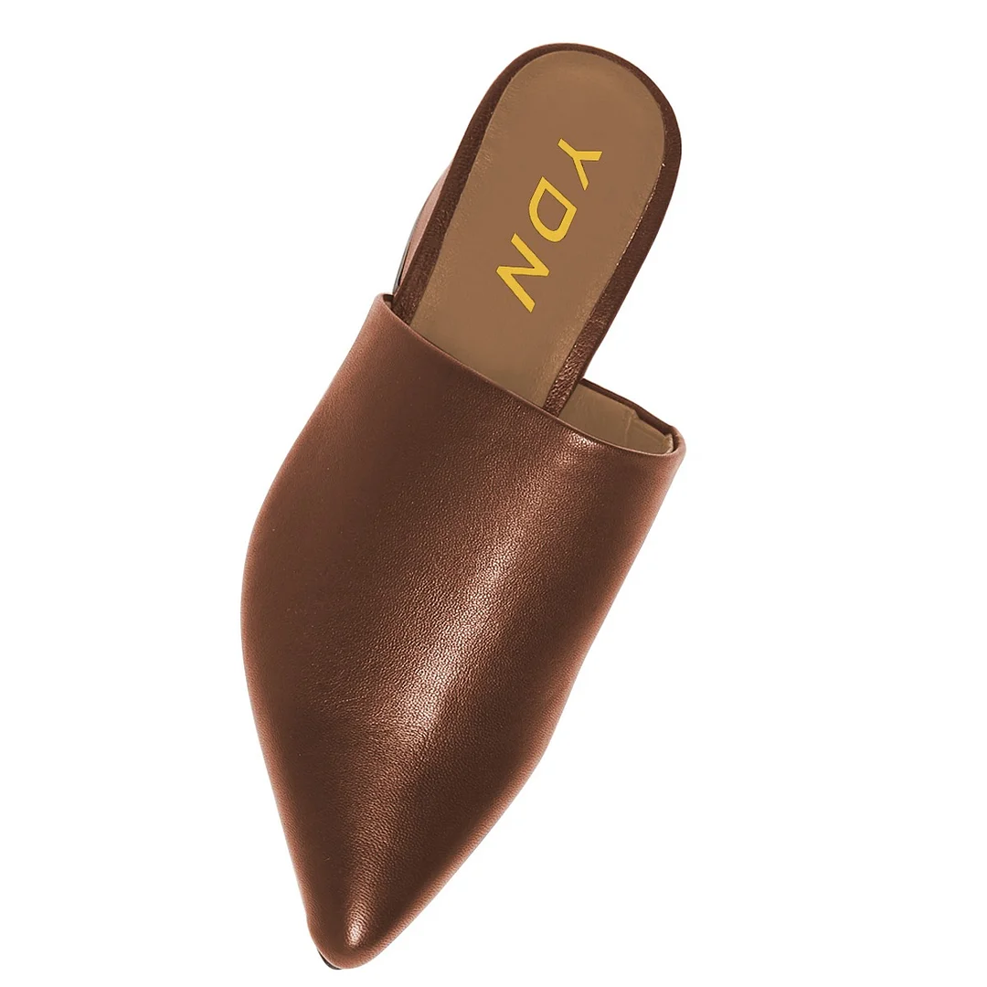 Women's Brown Closed Pointed Toe Comfortable Slip On Mule Heels