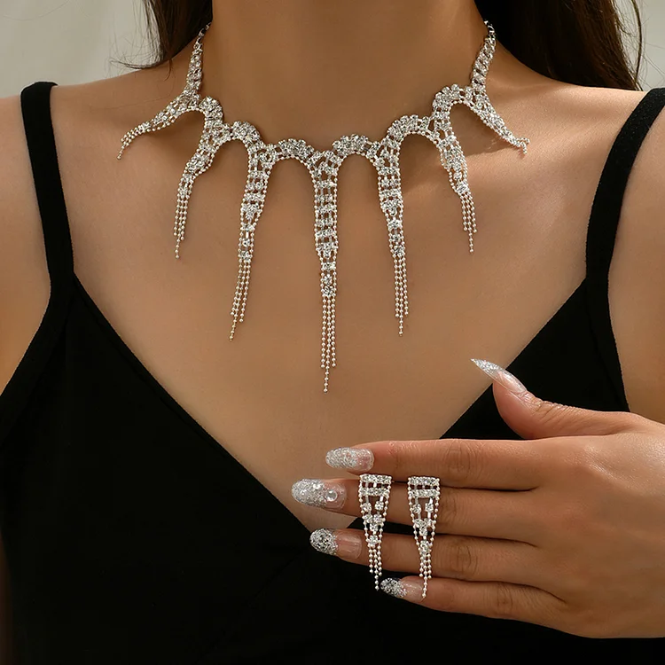 Party Shiny Fringe Irregular Necklace Earrings Jewelry Set