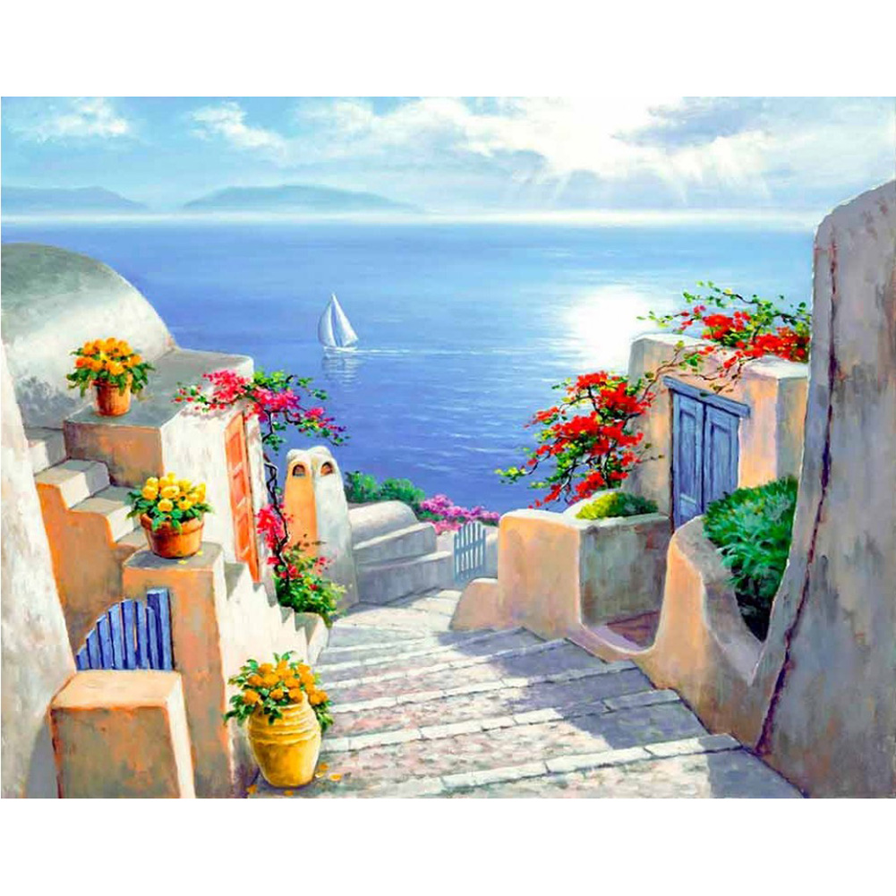 

(Multi-Size) Seaside Castle Steps - Round/Square Drill Diamond Painting - 40*30CM, Square diamond 30*40cm, 501 Original