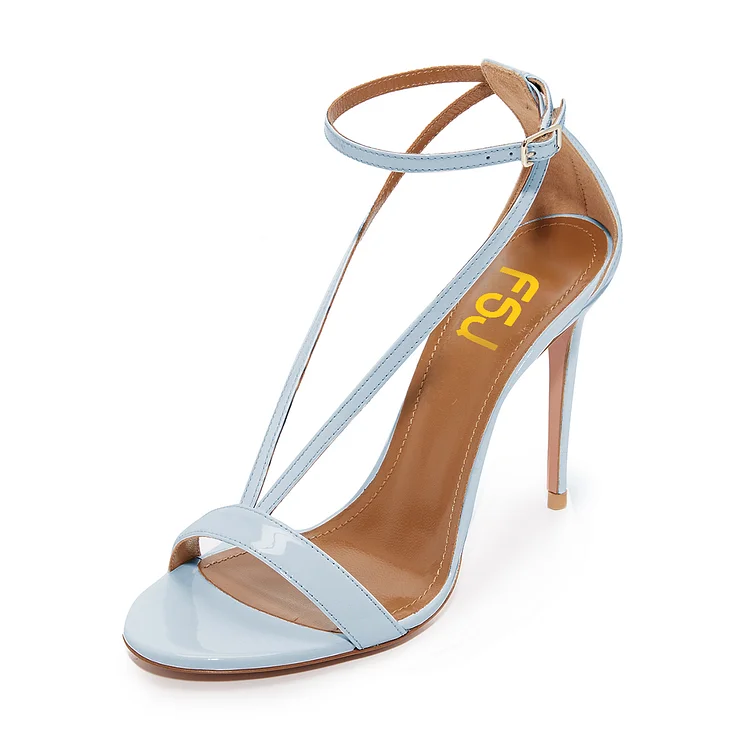 Women's Light Blue Ankle Strap Sandals Stiletto Heels |FSJ Shoes