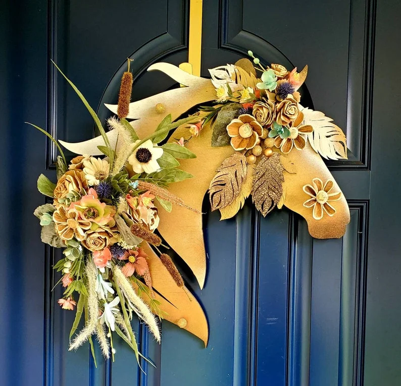 Southwestern Apache Navajo Everyday Wood Flower Horse Head Wall Art or Door Hanger - Indian Horse Wreath