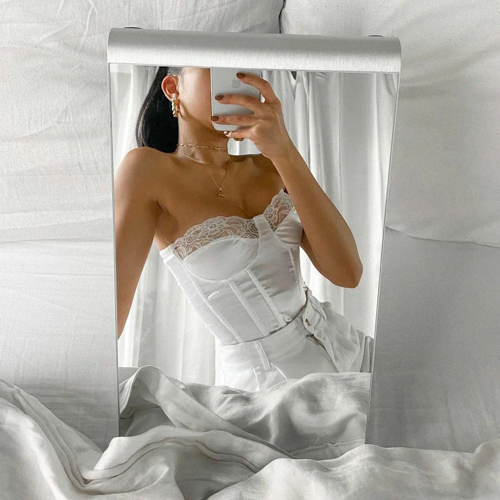 Cryptographic Off Shoulder Satin Lace Cupped Crop Tops for Women Tube Top Sleeveless Backless Cropped Feminino Top Streetwear