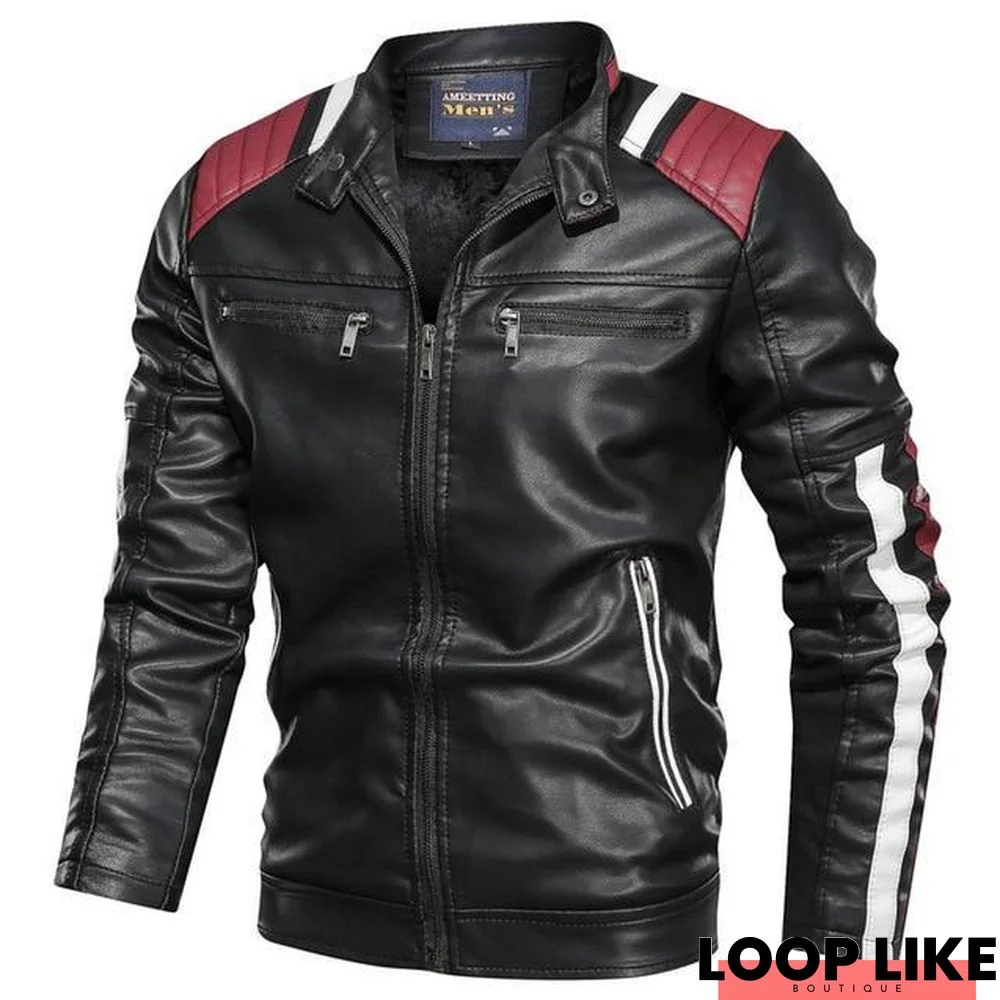 Men's Leather Jacket Casual Fashion Stand Collar Motorcycle Jacket Zipper High Quality Leather Jacket