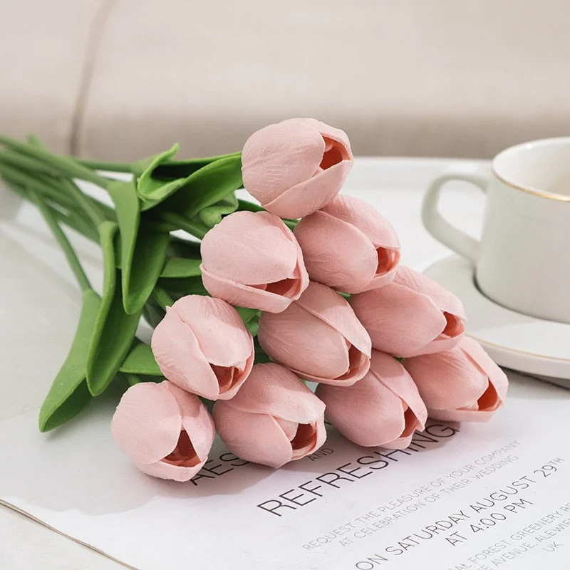10PCS Tulip Artificial Flowers Real Touch Party Valentine's Day Artificial Bouquet Garden Home Wedding Decoration Fack Flower