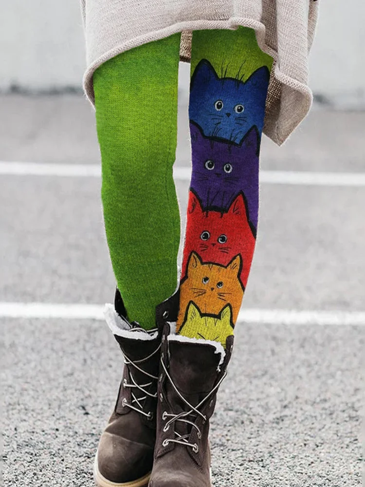Rainbow Inspired Cats Art Comfy Leggings