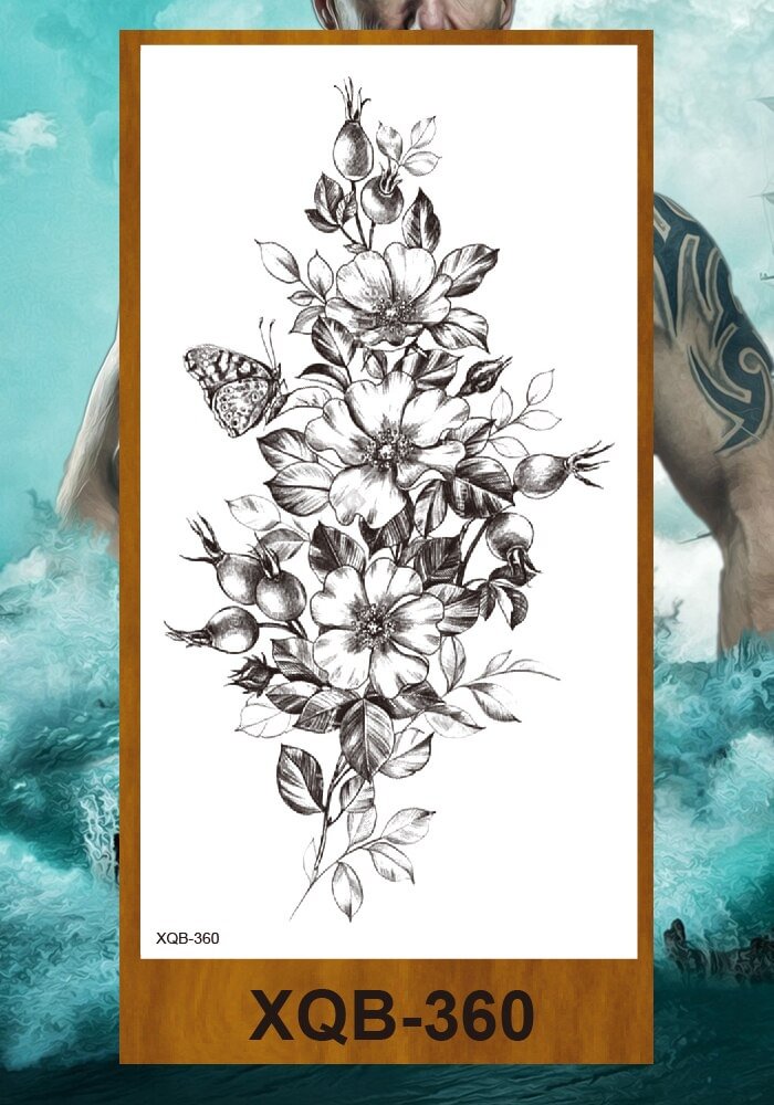 Temporary Tattoo Stickers Women Girl Arm Buttocks Chest Art Fake Tatoo Flowers Chain Body Makeup Waterproof Lily Chrysanthemum