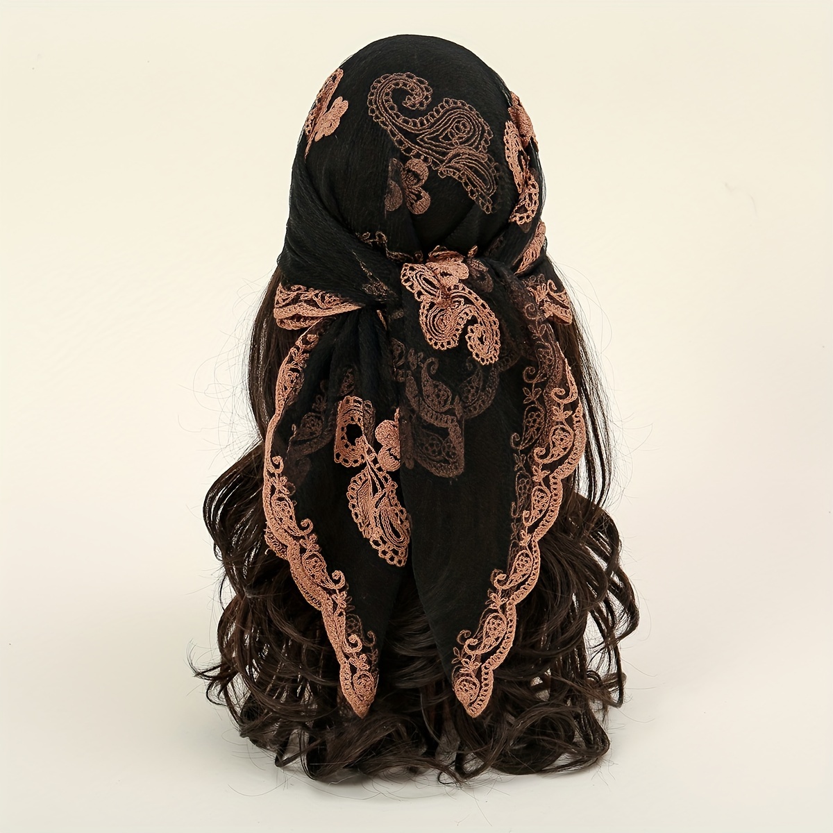 31.5inch Paisley Embroidered Square Scarf Thin Breathable Lace Shawl Elegant Style Sunscreen Headscarf For Women