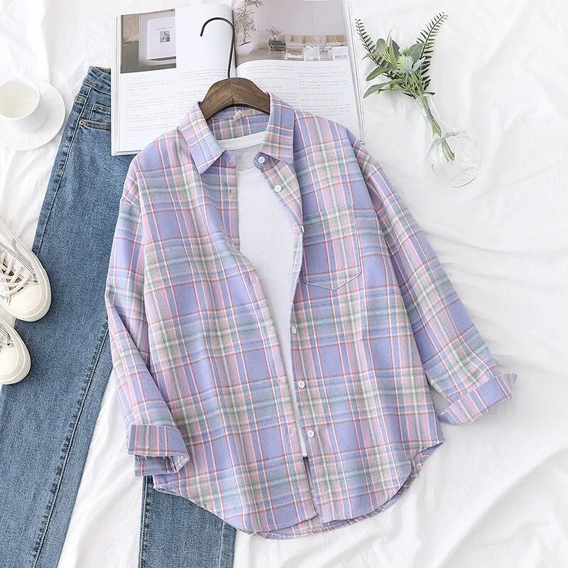 Brand Casual Women's Plaid Shirt 2021 Autumn New Boutique Ladies Loose Blouse and Tops Female Long Sleeve Blouses Clothes