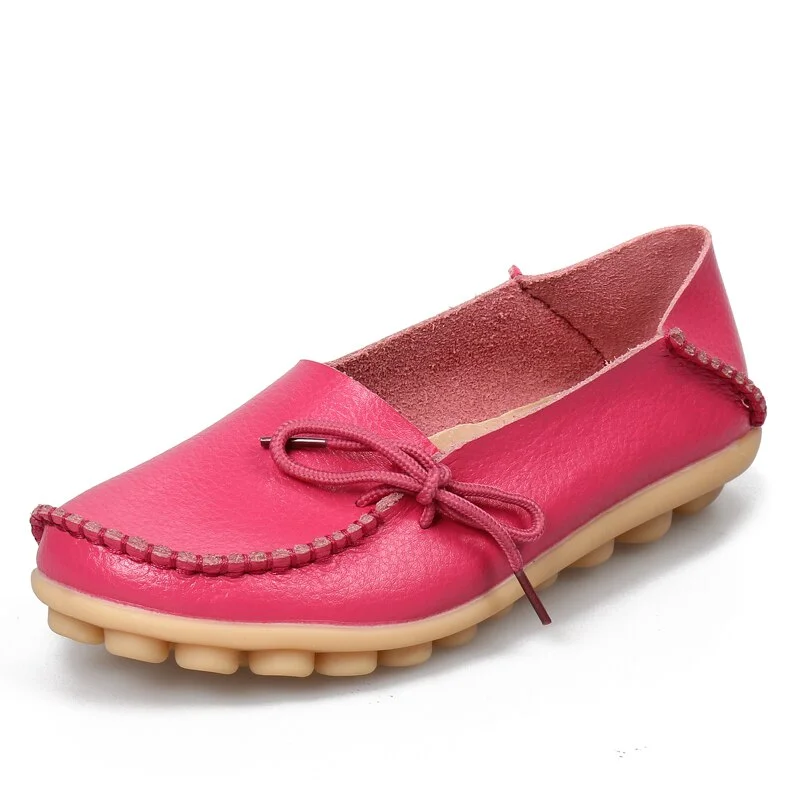 New Moccasins Women Flats  Autumn Woman Loafers Genuine Leather Female Shoes Slip On Ballet Bowtie Women's Shoes Big Size