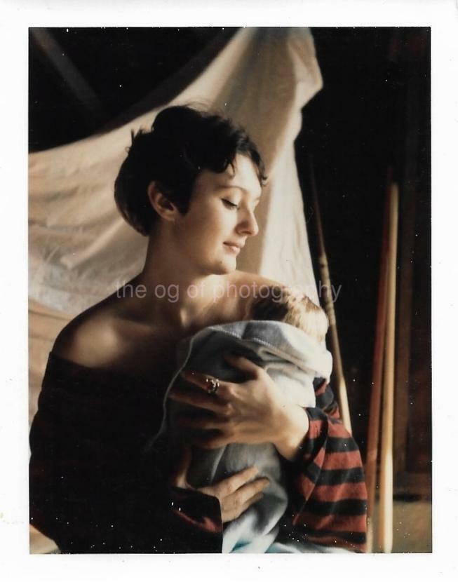 Woman + Child FOUND Photo Poster painting ColorOriginal Portrait VINTAGE 98 18 C