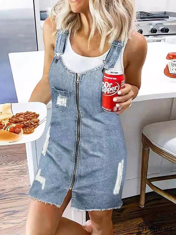 Women's Dresses Zip Pocket Suspenders Strap Denim Dress | IFYHOME