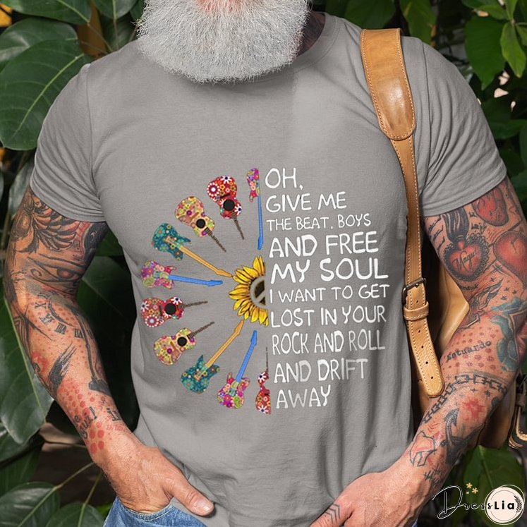 Oh Give Me The Beat Guitar Sunflower Printed T-shirt