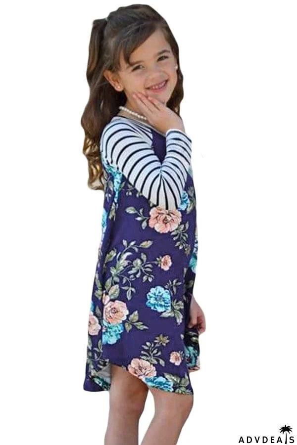Spring Fling Floral Striped Sleeve Short Dress for Kids