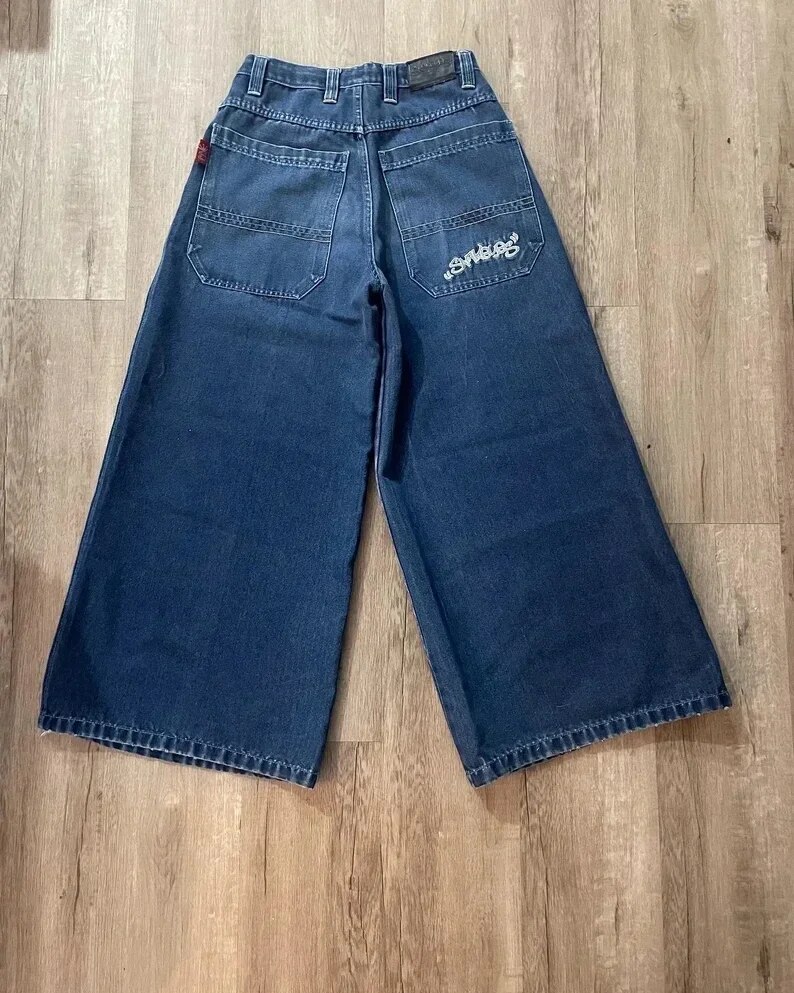 Gamistine fall outfits Y2K Jeans Harajuku Retro Elephant Graphic Baggy Jeans Blue Pants Women New Punk Rock Hip Hop Gothic Wide Leg Trousers Streetwear