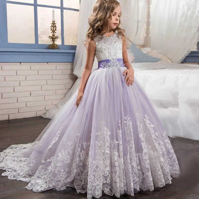 2021 Summer Girls Dress  White Bridesmaid Kids Dresses For Girls Children Long Princess Dress Party Wedding Dress 14 10 12 Years