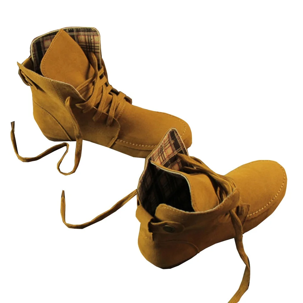 Women Suede Leather Ankle Boots Casual Lace Up Winter Boots Comfortable Soft Rubber Solid Black Flat Shoes Plus Size Female 2019