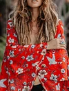Hawaii Style Floral Printed Long Sleeves Maxi Dress