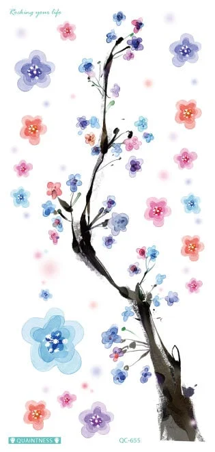 Free shipping colorful flower tree tattoo design temporary tribal sexy body tattoo sticker shoulder arm leg waterproof tattoo.