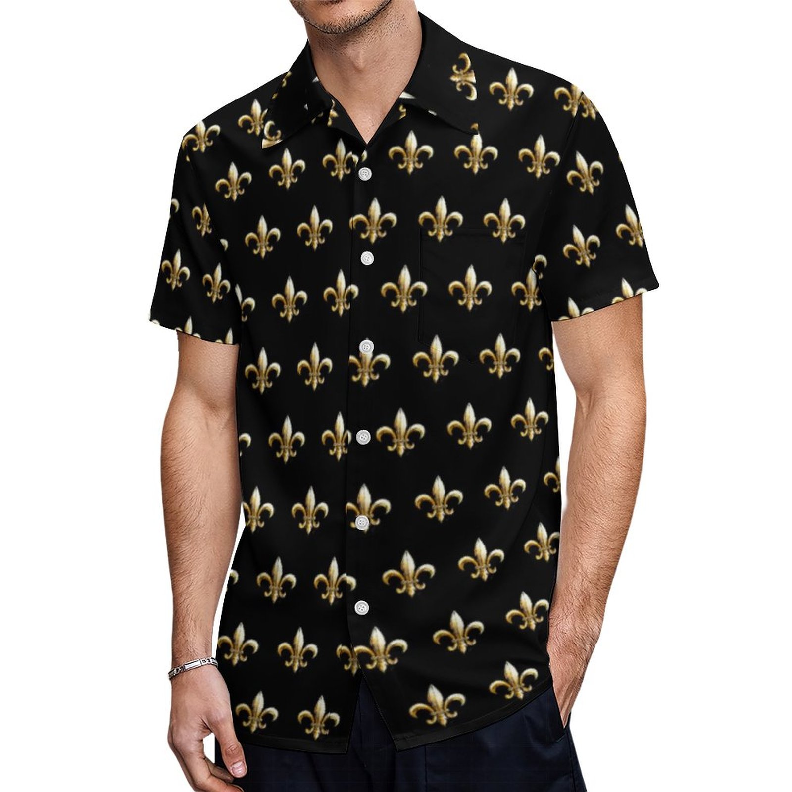 Mardi Gras Fleur De Lis Black Gold Hawaiian Shirt Mens Button Down Plus Size Tropical Hawaii Beach Shirts