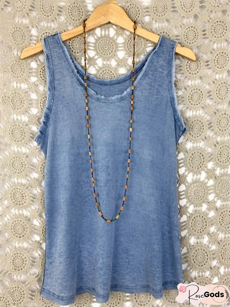 Casual Cotton Plain Sleeveless Tops