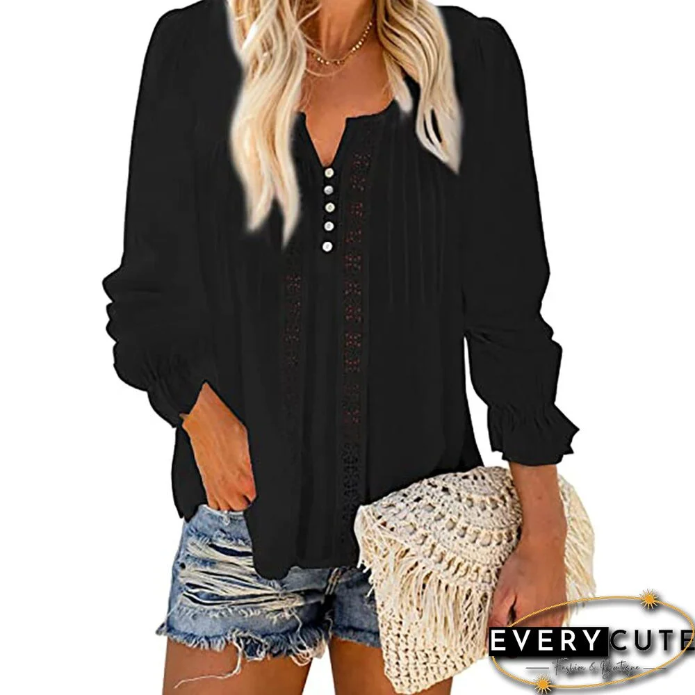 Women Summer V-neck Button Chiffion Shirts Casual Blouse Ladies Tops Camisa Feminina Long Sleeve Autumn Solid Ladies Shirts D30