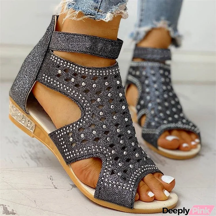 Women's Summer Breathable Hollow Out Back Zipper Roman Sandals