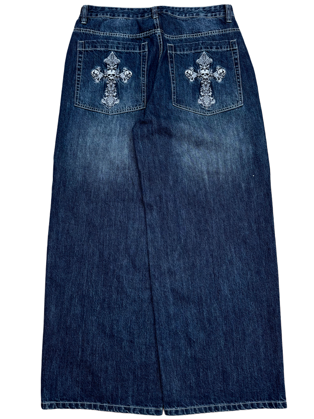 Light Wash Faded Skull Cross  Jeans