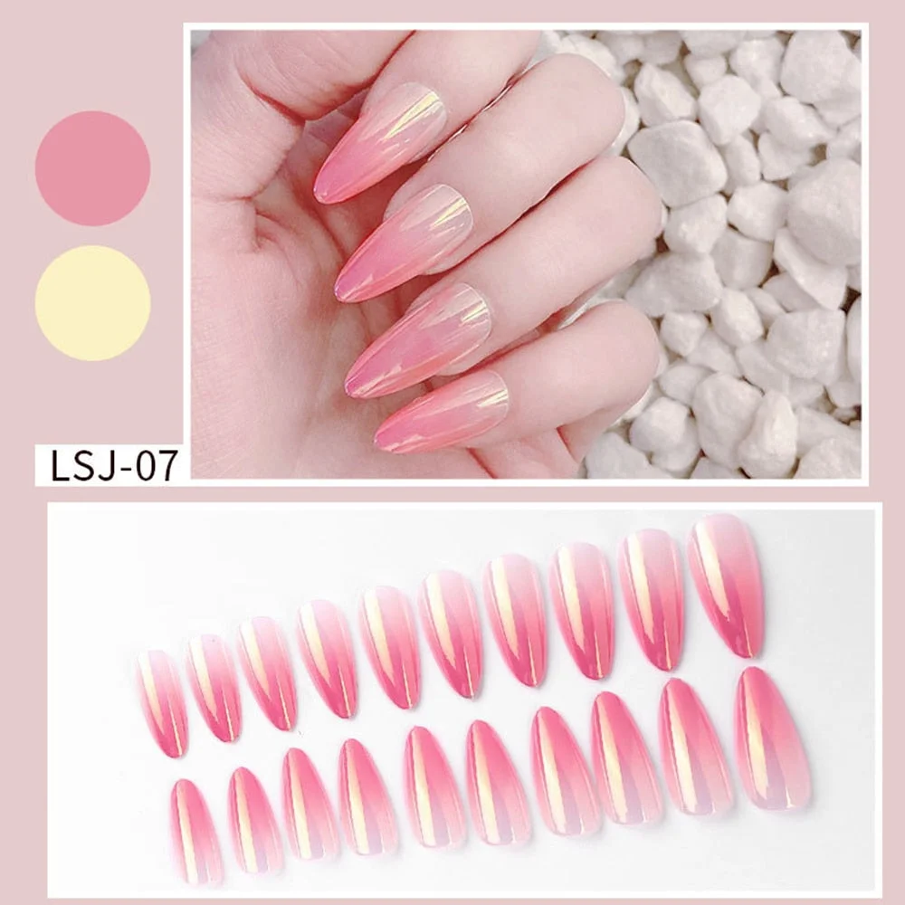 24pcs Gradient Aurora Mirror Design False Nails Long Stiletto Press on Nails Wearable Full Cover Fake Nail Detachable Nail Tips-Nail Inspo
