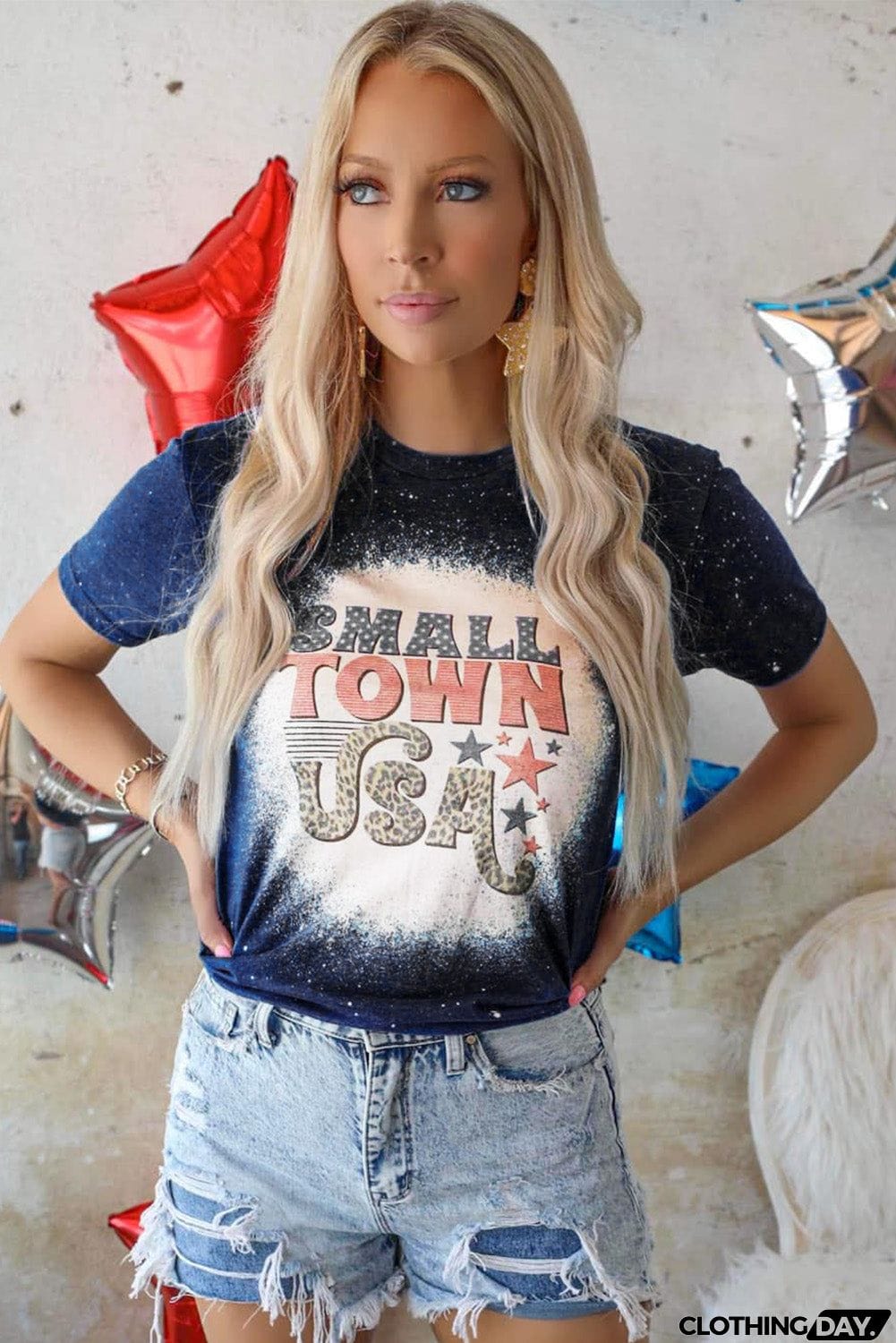 SMALL TOWN USA Graphic Print Color Block T Shirt