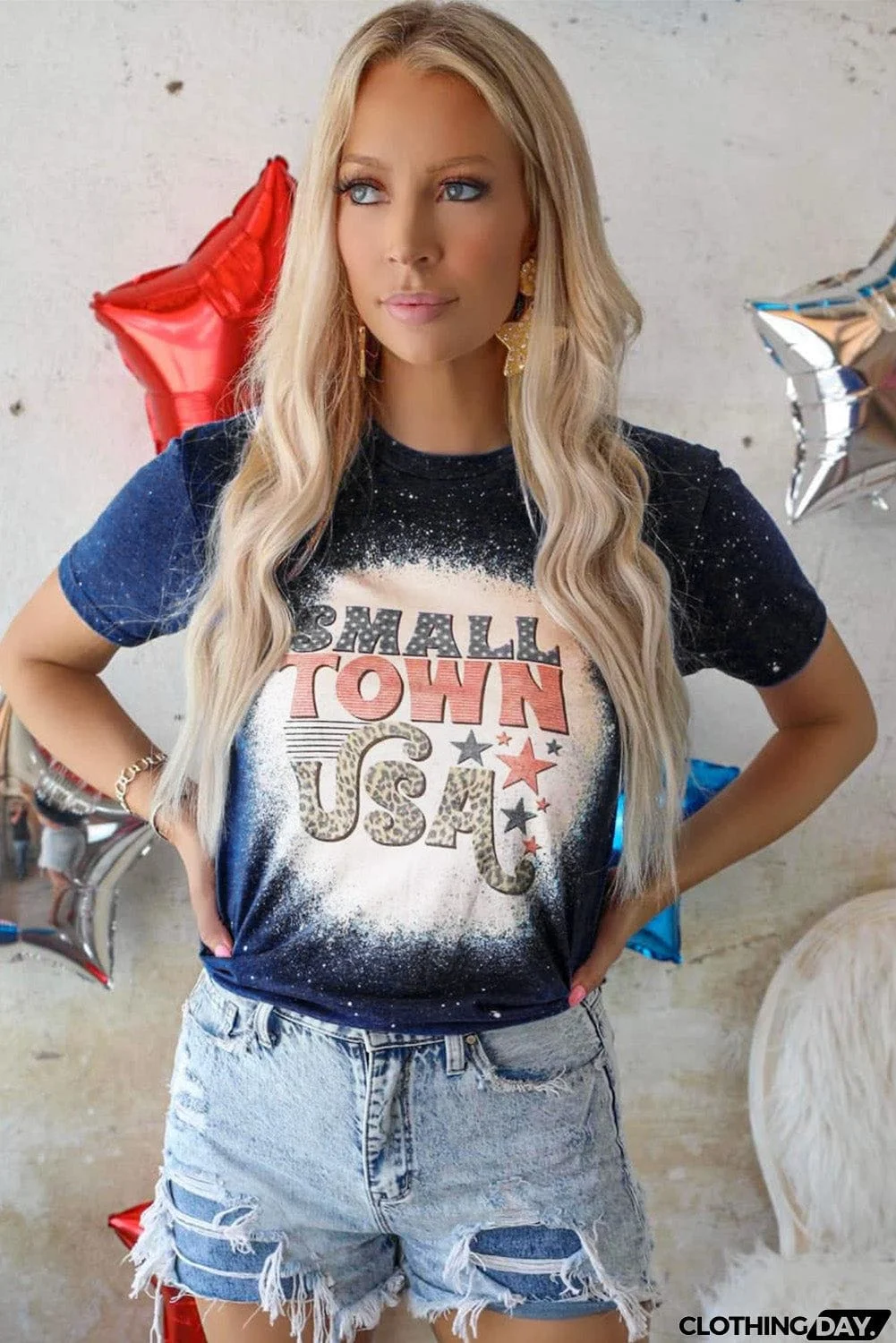 SMALL TOWN USA Graphic Print Color Block T Shirt