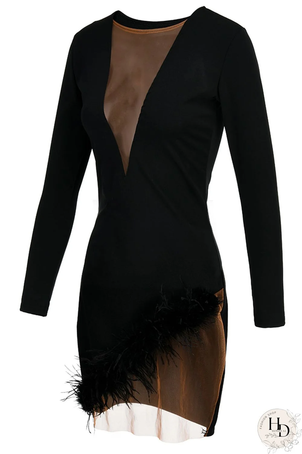 White Sexy Solid Split Joint Feathers Mesh O Neck One Step Skirt Dresses