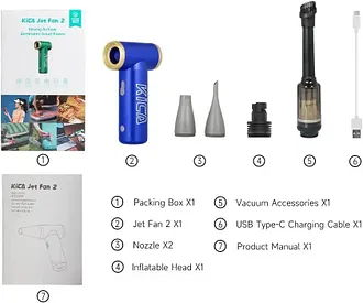 KiCA Jet Fan 2 Combo | Electric Air Duster & Vacuum Kit