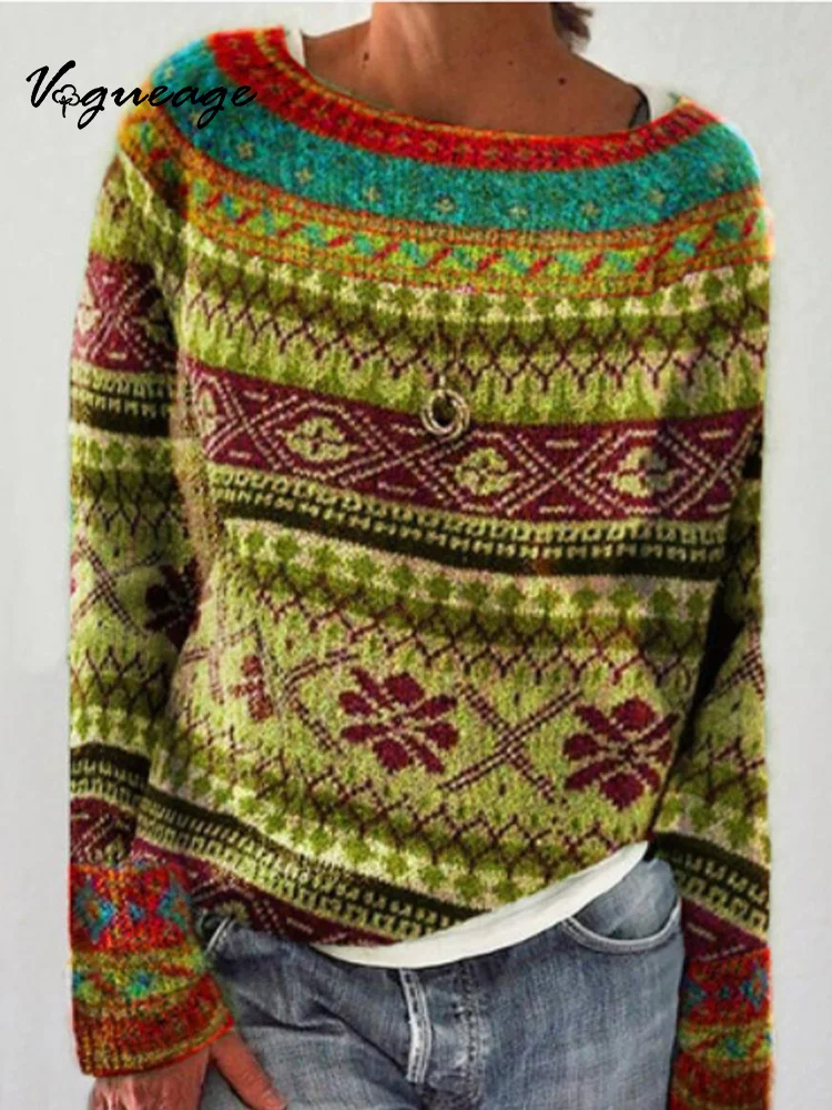 Elegant And Gentle Retro Pattern Knitted Sweater
