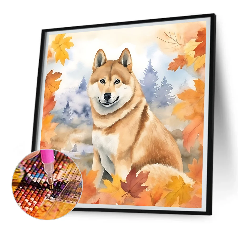 Full Round Diamond Painting 30*30cm - Maple Leaf Puppy