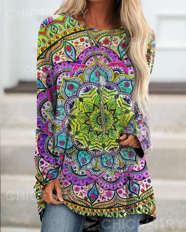 Mandala Vintage Loose Long Sleeve Top