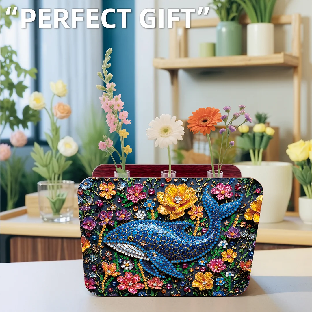 Gem Dolphin DIY Diamond Painting Wooden Tube Vase for Adults Gift Home Decor