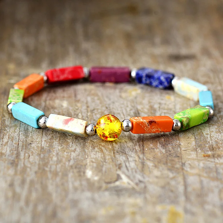 Amethyst 7-color square stretch bracelet
